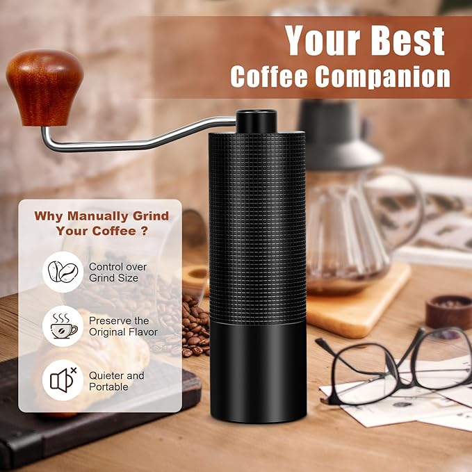 25g Manual Coffee Grinder CNC Stainless Steel Hand Coffee Grinder with Double Bearing Positioning Adjustment, Manual Coffee Bean Grinder Perfect for Office Home Traveling