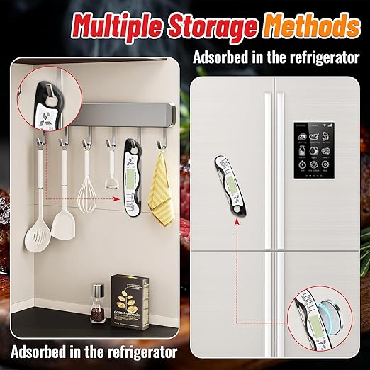 Meat Thermometer, IP67 Waterproof Digital Meat Thermometer with Backlight, Hold Function & Magnet for Grill, BBQ, Candy, Beef,Turkey