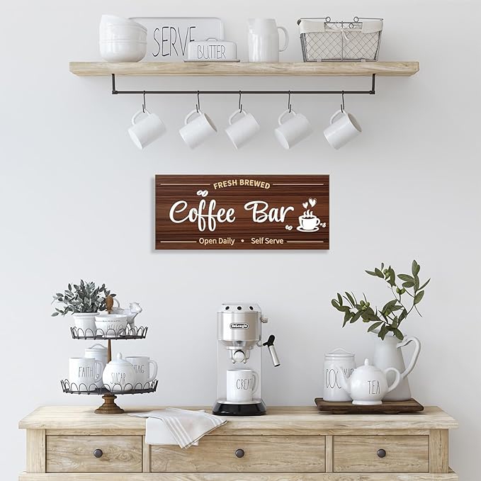Uflashmi Coffee Bar Sign Wall Decor, Coffee Signs for Cafe Station Bar Kitchen Decorations, Cafe Station Accessories Decor Wall Art, Brown