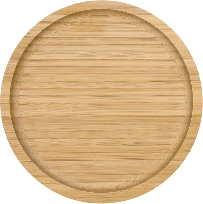 Small Bamboo Plates 8-inch Round ServingTray Wooden Plate Reusable, Mini Wood Serving Platter for Dinner, Dessert, Salad, Appetizer, Snack.
