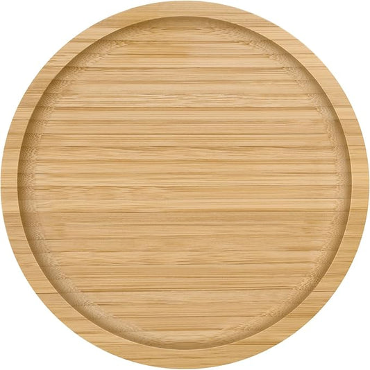 Small Bamboo Plates 8-inch Round ServingTray Wooden Plate Reusable, Mini Wood Serving Platter for Dinner, Dessert, Salad, Appetizer, Snack.