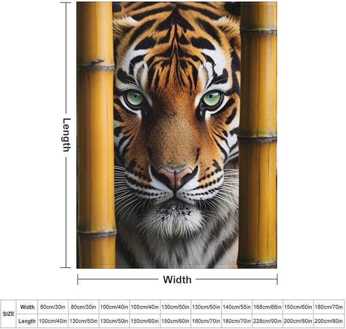 Beautiful Tiger Bamboo Eye Nose Super Soft Throw Blanket, Rustic Whisker Orange Flannel Fleece Decorative Throw for Sofa Couch Bedroom Decor Outdoor Use 60"x80"