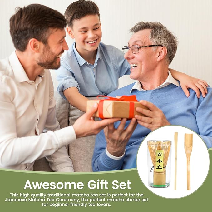 Japanese Matcha Whisk Set,Handmade Bamboo Traditional Starter Set,Traditional Matcha Tea Starter Kit with Tea Spoon Matcha Scoop, Safe Japanese Tea Accessories for Tea Lovers Beginners,gift