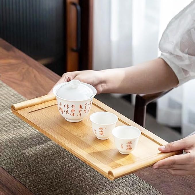 Arlai Serving Trays (10.63 x 5.12x0.39 inch/LxWxH) Tasteful Small Bamboo Gongfu Tea Table Serving Tray 27x13x1cm