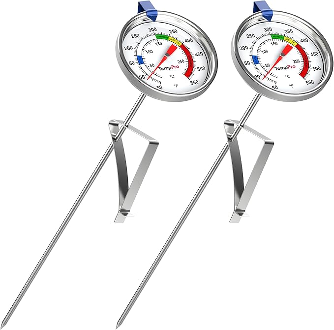 TempPro Candy Thermometer with Pot Clip, 9" Long Probe Deep Fry Oil Thermometer for Frying & Candy Making, Fryer Cooking Thermometer fo Chocolate, Caramel, Baking - 2 Pack (Previously ThermoPro)
