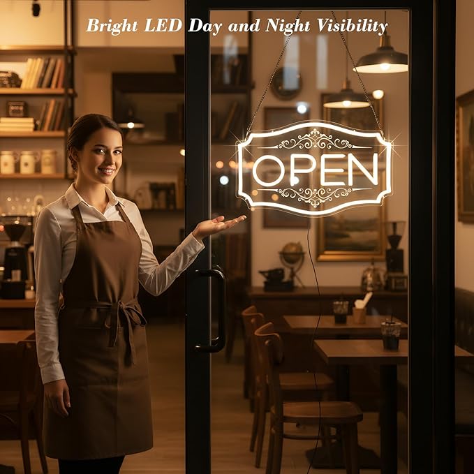 Open Sign for Business, LED Dimmable Neon Open Sign with 12V/2A Adapter, 16.5" x 10.5", Warm White, Bright LED Visibility to Light Up Window, Wall, Bar, Coffee, Salon and Store