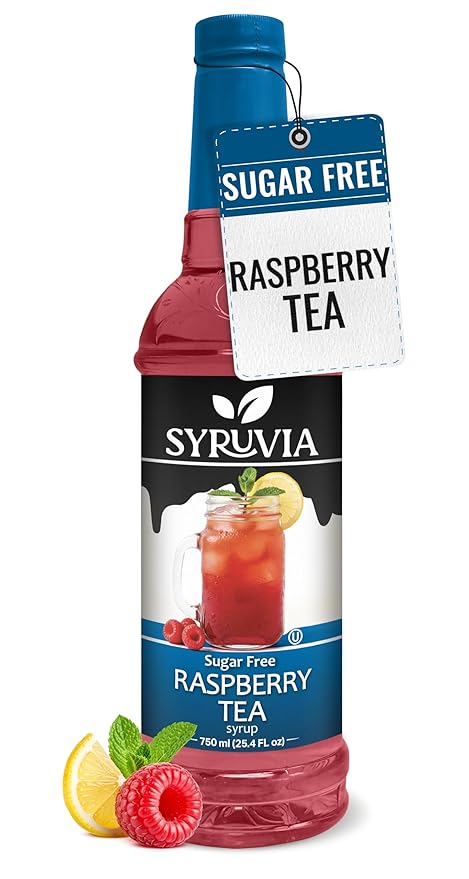 Syruvia Sugar Free Raspberry Tea Flavored Syrup for Drinks, Cocktails, Lemonades, Iced Teas and Desserts – 25.4 fl oz