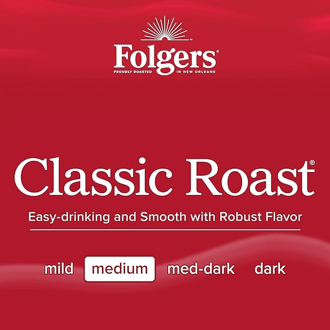 Folgers Classic Roast, Medium Roast Coffee, Keurig K-Cup Pods, 12 Count Boxes (Pack of 6)
