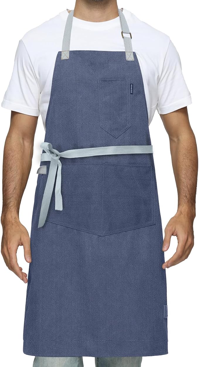 Chef Apron w/Pockets, Adjustable Strap for Cooking & Gardening | Equipped with 3 Large Multi-use Pockets, Wear-Resistant Fabric, Easy Clean, Ideal for BBQ Baking Craft for Men Women by Unknown