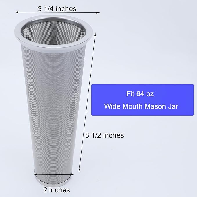 Fermus Cold Brew Coffee Filter for 64oz / 2Quart Wide Mouth Mason Jar Infuser 304 Stainless Steel Strainer with Seal Ring Design for Grounds Tea Fruit Coffee Filter