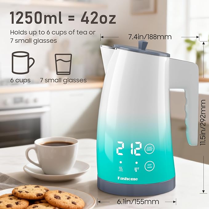 Electric Kettle with Temperature Control, 5 Preset Temps & 2H Keep Warm, 1200W Cool-Touch BPA-Free Electric Tea Kettle, Digital Display, 360° Base - Blue Gradient