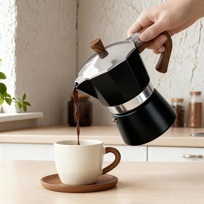 ShanSon Moka Pot Stovetop Espresso Maker 3 Cup 5 oz Italian Coffee Maker Manual Cuban Coffee Percolator Machine Italian Espresso Greca Coffee Maker for Cappuccino or Latte,Black