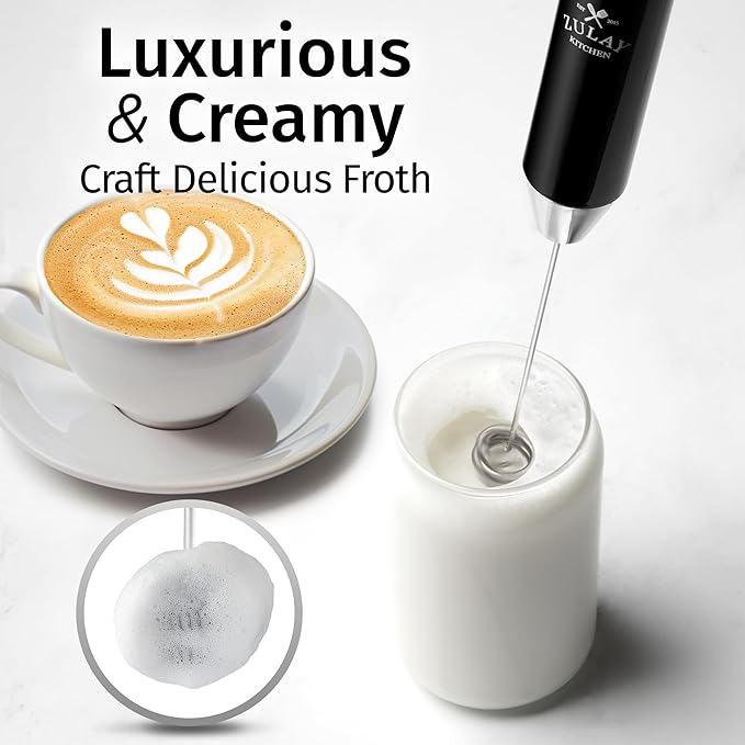 Zulay Kitchen Rechargeable Milk Frother Handheld Lux - Powerful 2-Speed Motor, Waterproof, 2000mAh Battery - Drink Mixer for Latte, Cappuccino, Matcha & Protein Powder - Obsidian Black