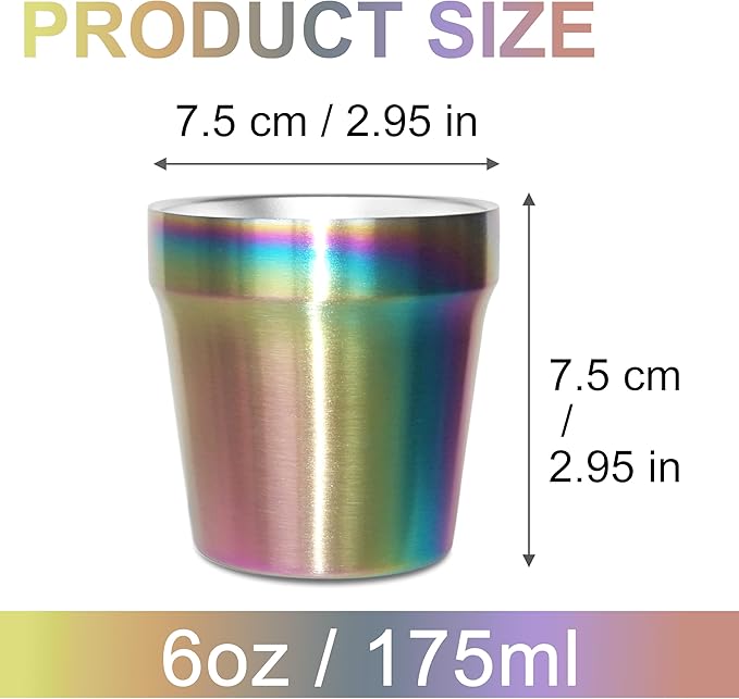 Stainless Steel Cups 4 Pack 6oz Double Walled Insulated Cups Stackable Travel Mug for Coffee, Tea, Beer, Camping&Everyday(Rainbow)