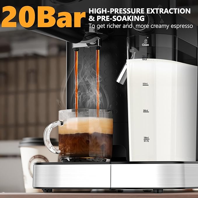 COWSAR Espresso Machine 20 Bar, Commercial Cappuccino & Latte Machine with Automatic Milk Frother, for Ground Coffee & Capsules, Dual Boiler, 57oz Water Tank, Expresso Machines for Home, Touchscreen