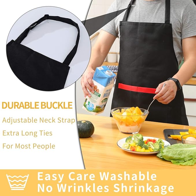 Tosewever 2 Pack Adjustable Bib Apron with 2 Pockets, Waterdrop Resistant Cooking Kitchen Aprons for Women Men Chef Couple BBQ Painting (Black, 2) - Image 3