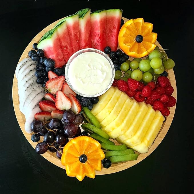 JOIKIT 3 Pack 10 Inch Bamboo Round Platter, Fine Polished Round Wood Plates Bamboo Serving Tray for Holding Fruit, Bread, Cheese, Nut, Coffee, Tea, Plant Saucer