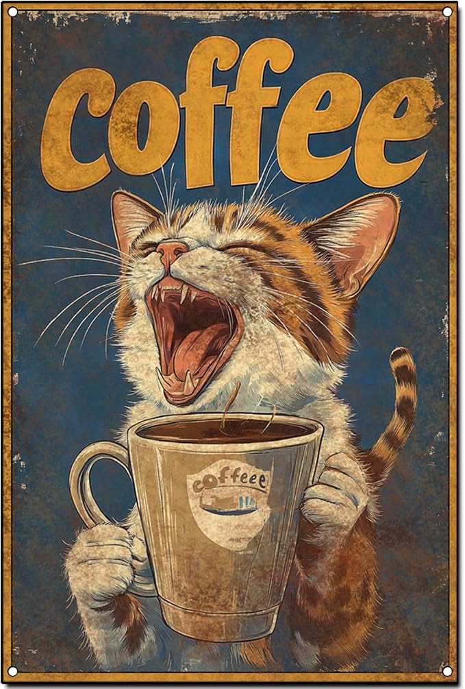 Funny Vintage Coffee Lovers Tin Sign Collection Wall Art – Retro Wall Decoration For Cafe Bar/Garage/Man Cave/Kitchen, 8x12 Inches (B, 12X8X0.08 IN) by Unknown