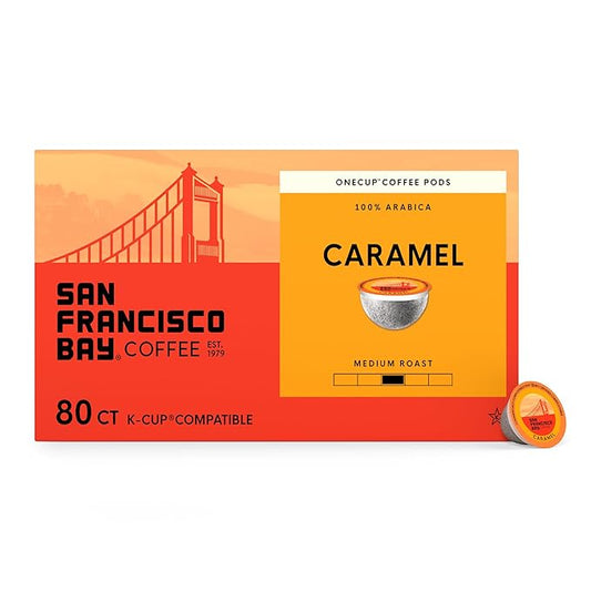 San Francisco Bay Compostable Coffee Pods - Caramel (80 Ct) K Cup Compatible including Keurig 2.0, Flavored, Medium Roast