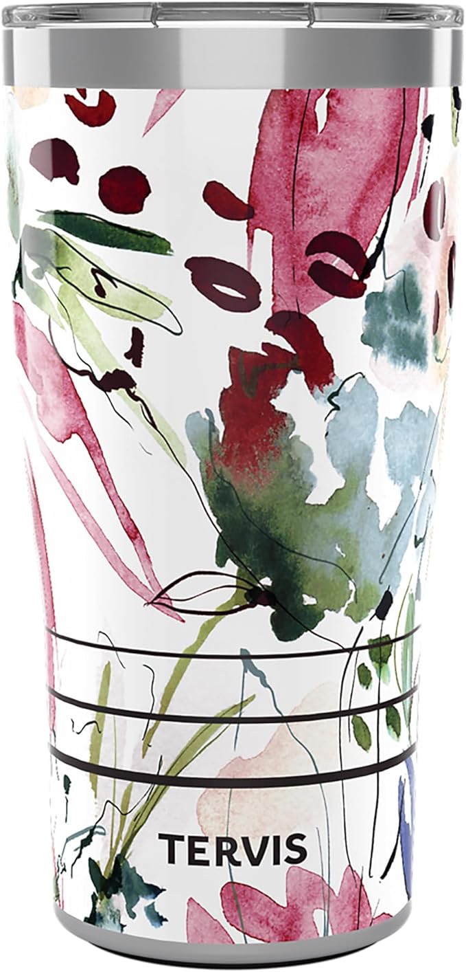 Tervis Traveler Sara Barrenson Floral Abstraction Triple Walled Insulated Tumbler Travel Cup Keeps Drinks Cold & Hot, 20oz, Stainless Steel