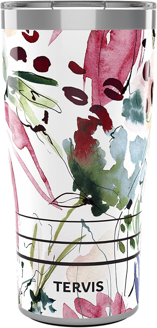 Tervis Traveler Sara Barrenson Floral Abstraction Triple Walled Insulated Tumbler Travel Cup Keeps Drinks Cold & Hot, 20oz, Stainless Steel