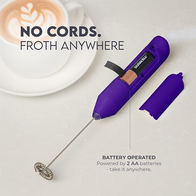 Zulay Kitchen Powerful Milk Frother Wand - Handheld Stainless Steel - Battery Operated Drink Mixer for Coffee, Lattes, Cappuccino, Matcha - Froth Mate Frother Gift - Deep Purple Color: Deep Purple