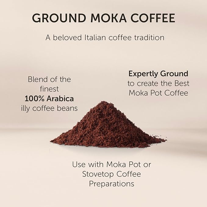 illy Ground Moka Coffee, Intenso Dark Roast, 100% Arabica, Premium Italian Coffee, Pre-Ground for Moka Pot or Stovetop Brewing, 8.8oz, 12 Pack