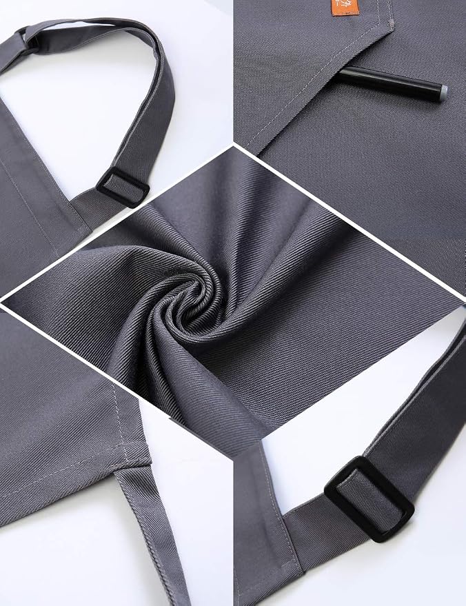 NEWGEM Adjustable Canvas Aprons for Women Men with 2 Pockets - Kitchen Cooking Chef Apron with Neck Strap, Stain Resistant Pinafore for Waitress Barista Restaurant Baking BBQ (Gray) - Image 5