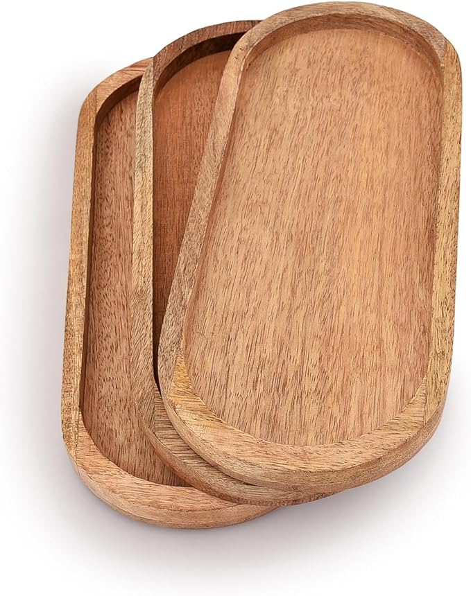 Samhita Mango Oval Wood Tray Set of 3 Perfect for Food Holder/BBQ, Serve Cheese, Sushi, Holiday Snacks, and More. (12" x 5" x 0.75")