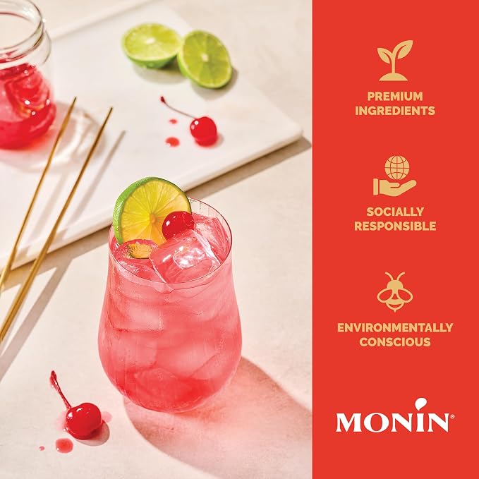 Monin - Grenadine Syrup, Delightfully Sweet, Cranberry-Raspberry Aroma, Natural Flavors, Great for Cocktails, Mocktails, & Smoothies, Non-GMO, Gluten-Free (1 Liter) - Image 4