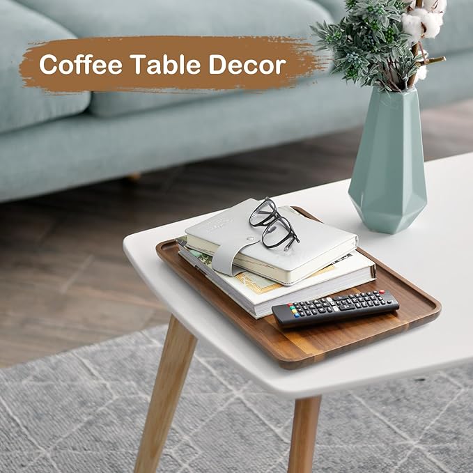 16 Inch Acacia Wood Serving Tray, Rectangular Wooden Decorative Tray for Food, Appetizers, Snacks, Desserts, Coffee Table, Bathroom, Entryway, Vanity, Home Decor Organizer