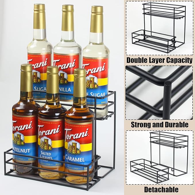 MCSAPIL Coffee Syrup Organizer(6 Bottle Capacity),Coffee Syrup Rack for Coffee Bar,Kitchen.Small Wine Rack for Bar,Family,Storage for Syrup, Wine, Dressing