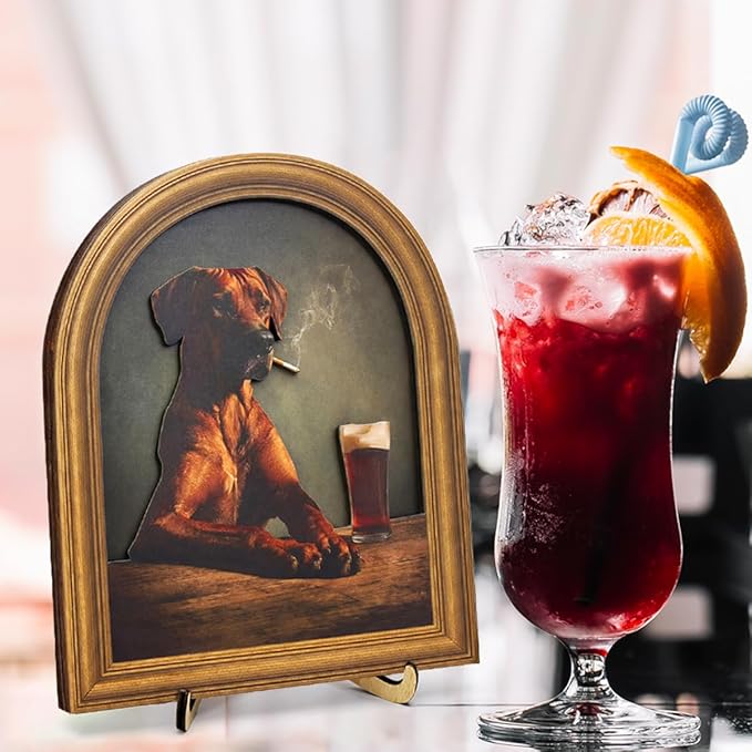 3D Funny Dog Drinking Beer Wall Art Sign for Pub Bar Decor, Vintage Tipsy Dog Portrait, 8x10 Inch