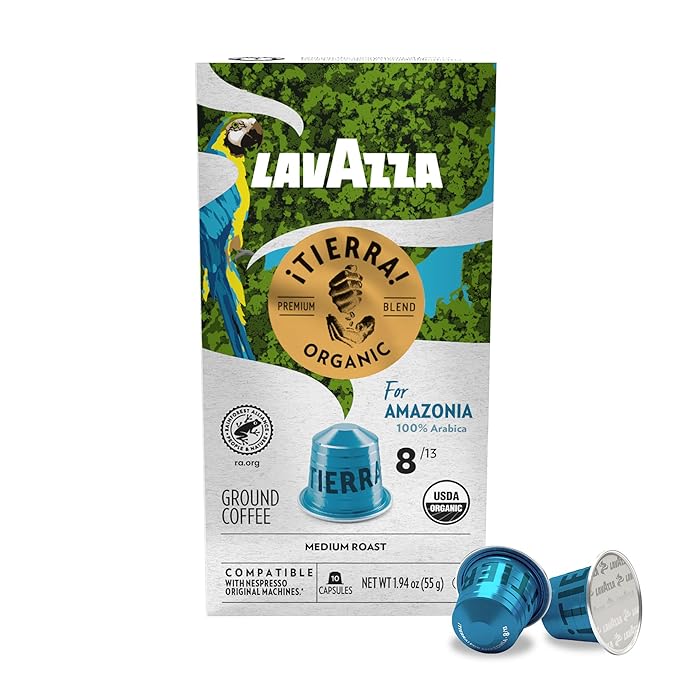Lavazza TIERRA AMAZONIA USDA ORGANIC Espresso Aluminum Capsules Compatible- Nespresso Original Machines,Medium Roast 100% Arabica,Round & Balanced,chocolate & caramel Intensity 8 of 13(Pack of 120)
