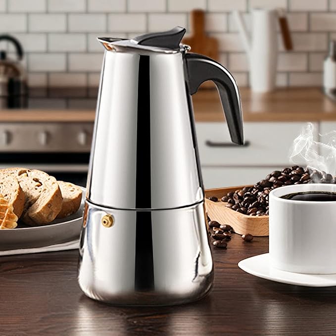 Coffee Pot, Stainless Steel Moka Pot Italian Coffee Maker 6 cup/10 OZ Stovetop Espresso Maker for Gas or Electric Ceramic Stovetop Camping Manual Cuban Coffee Percolator for Cappuccino or Latte
