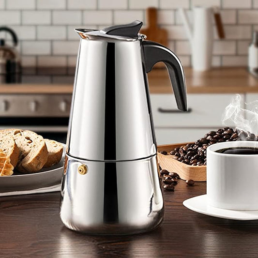 Coffee Pot, Stainless Steel Moka Pot Italian Coffee Maker 6 cup/10 OZ Stovetop Espresso Maker for Gas or Electric Ceramic Stovetop Camping Manual Cuban Coffee Percolator for Cappuccino or Latte