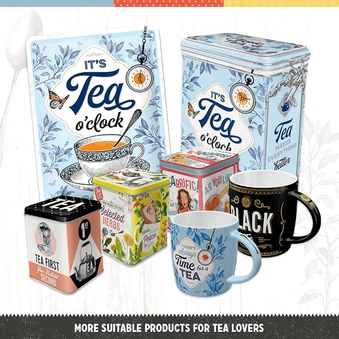 Nostalgic-Art Retro tea tin box, 44 oz, Classic Tea – Gift idea for tea fans, metal clip top can, vintage design