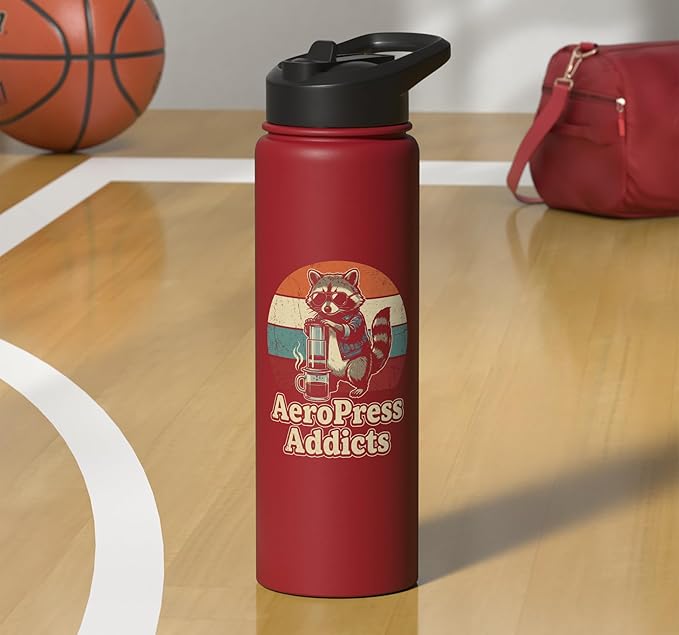 Retro Raccoon Coffee Lover Shirts AeroPress Addicts Stainless Steel Insulated Water Bottle