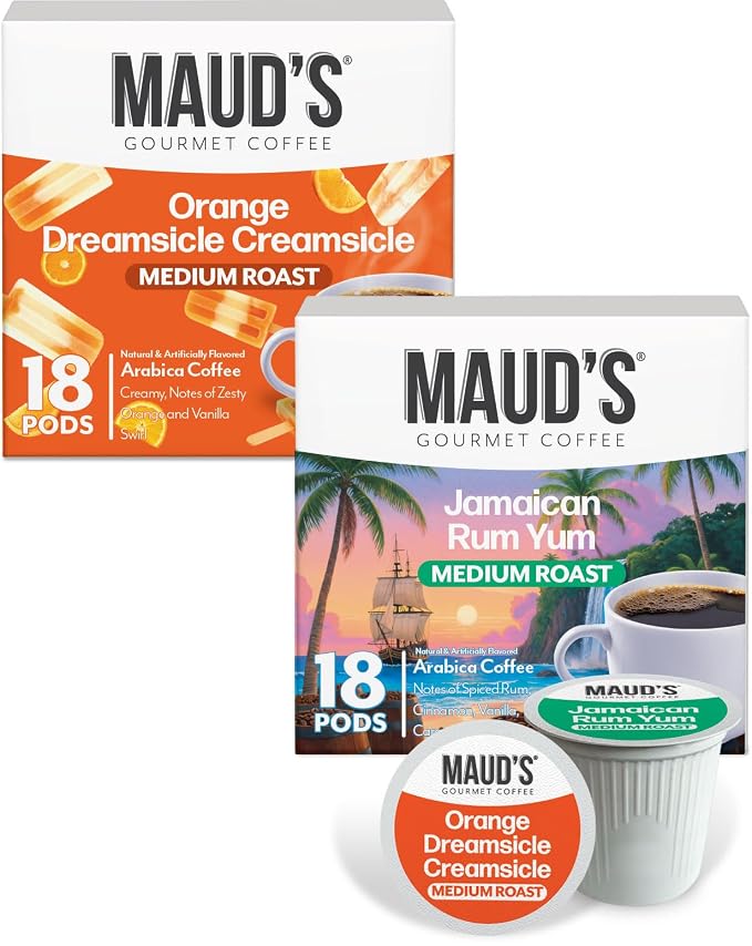 Maud’s Orange Creamsicle, Jamaican Rum Yum, Almost Biscotti & Oatmeal Cookie Flavored Coffee Pods Variety Pack, 72 ct, Medium Roast Single Serve Pods – 100% Arabica Coffee, Compatible with Keurig K Cups Maker - Image 2