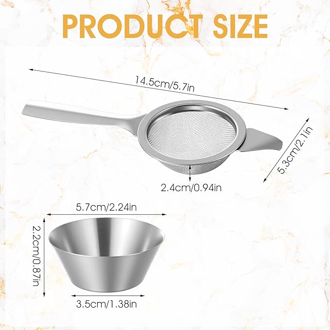 2.2" Silver Matcha Strainer, 30 Fine Mesh Matcha Sifter with Handle and Base, Stainless Steel Small Tea Strainer Fine Mesh, Small Metal Matchas Strainers for Loose Tea Coffee Cocktail