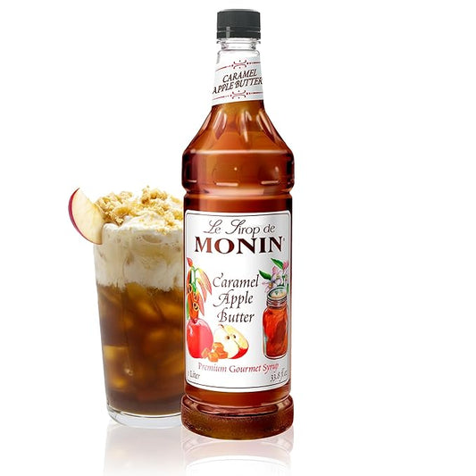 Monin - Caramel Apple Butter Syrup, Buttery Caramel and Cooked Apple Flavor, Natural Flavors, Great for Hot Lattes, Ciders, and Seasonal Cocktails, Non-GMO, Gluten-Free (1 Liter)