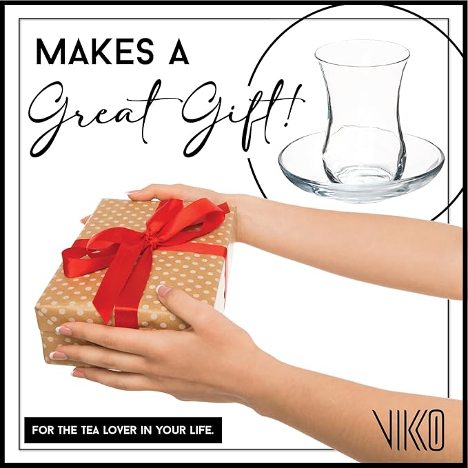 Vikko Turkish Tea Glasses and Saucers, 4 Oz Turkish Tea Cups, 6-Piece Set