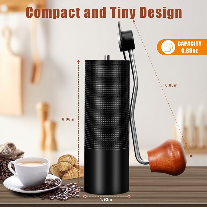 25g Manual Coffee Grinder CNC Stainless Steel Hand Coffee Grinder with Double Bearing Positioning Adjustment, Manual Coffee Bean Grinder Perfect for Office Home Traveling