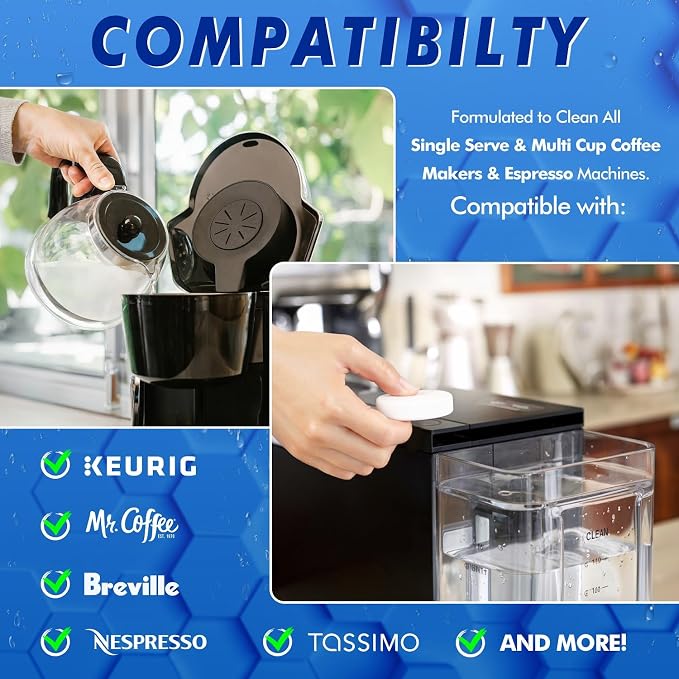 Coffee Machine Cleaner Descaler Tablets - 1 Years Supply, Fast-Acting Formula Compatible With Nespresso, Keurig, Ninja, Delonghi, Miele, Removes Limescale from Espresso & Drip Coffee Machines - Image 4