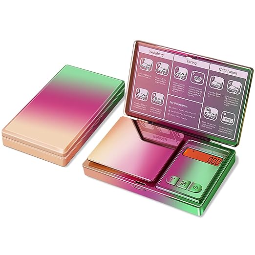 THINKSCALE Shiny Digital Gram Scale, 300g x 0.01g Iridescent Pocket Scale Rainbow Chrome Plating, 6 Units Small Scale .01 Gram Accuracy, Tare Function for Food, Jewelry, Herb, Powder, Coins, Travel