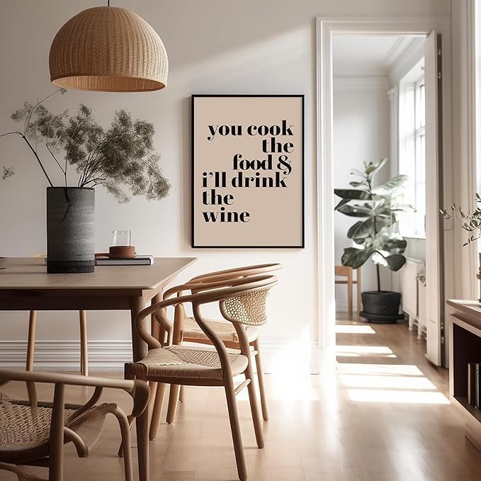 Poster Master Minimalist Poster - Funny Print - You Cook The Food, I'll Drink The Wine, Joke, Humorous, Unique - 8x10 UNFRAMED Wall Art - Gift for Artist, Friend - Wall Decor for Kitchen, Bar, Pub