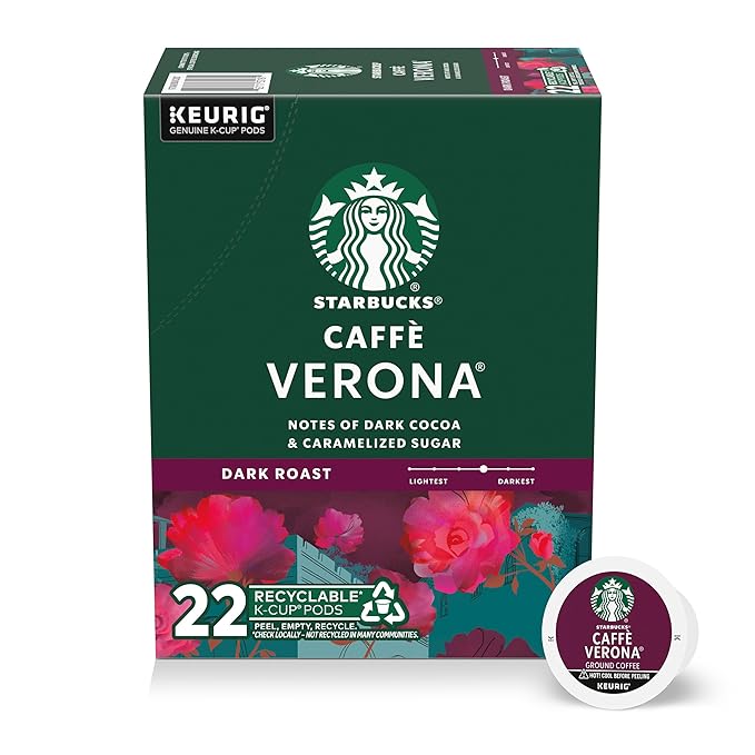 Starbucks K-Cup Coffee Pods, Dark Roast Coffee, Caffè Verona For Keurig Coffee Makers, 100% Arabica, 1 Box (22 Pods)