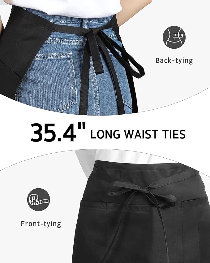 Syntus Server Apron for Men Women, Waitress Waist Apron, Black 1/3/12 Packs