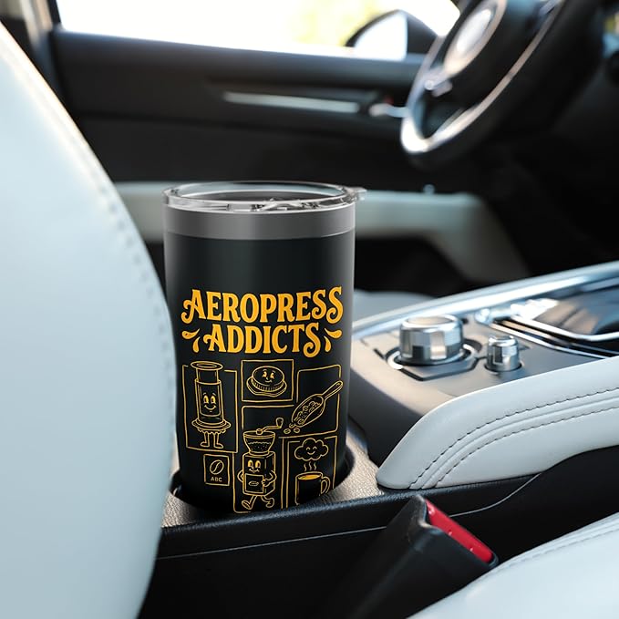 Kawaii Coffee Brewing Characters Shirts AeroPress Addicts Stainless Steel Insulated Tumbler