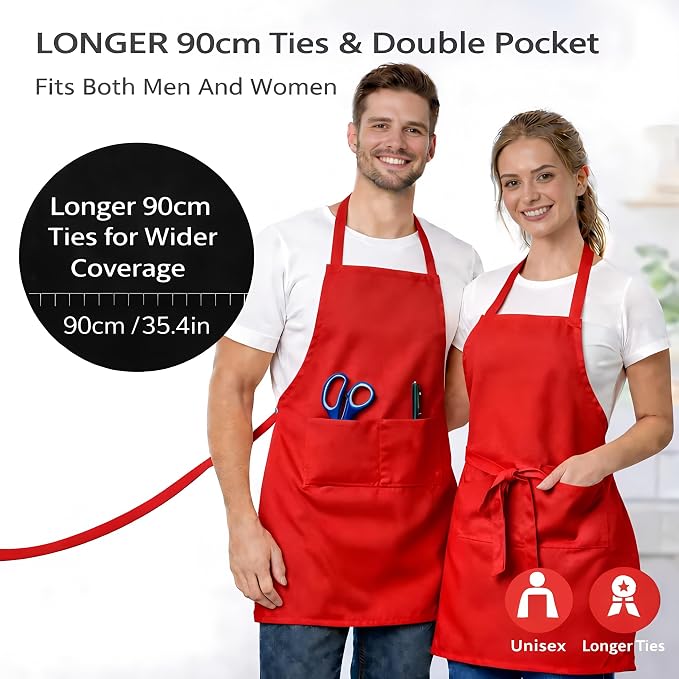 8 Pack Aprons Bulk with Pockets, Unisex Apron with Extra Long Ties for Chef, Cooking Classes, Painting, BBQ - Image 4
